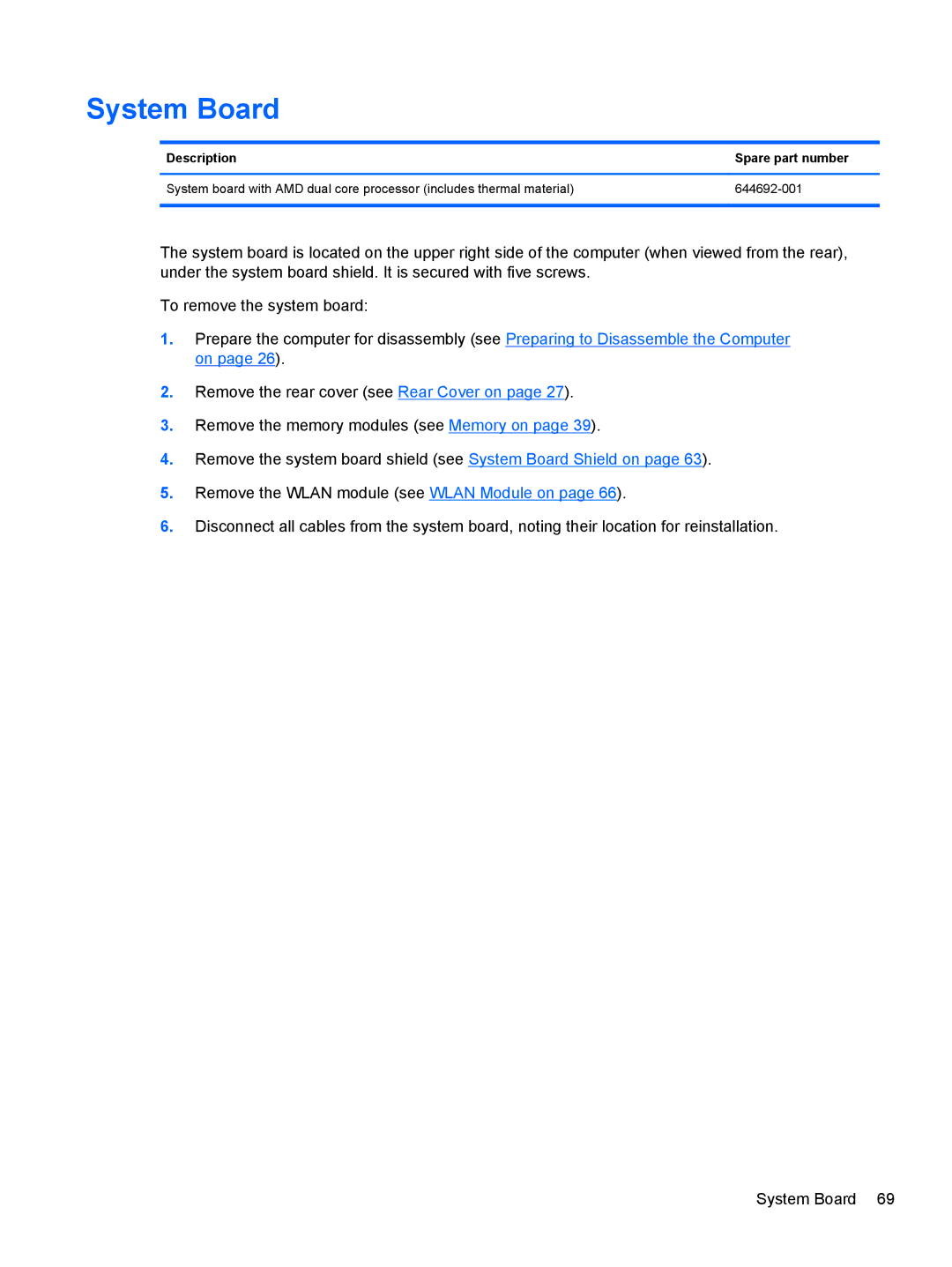 HP 100B manual System Board 