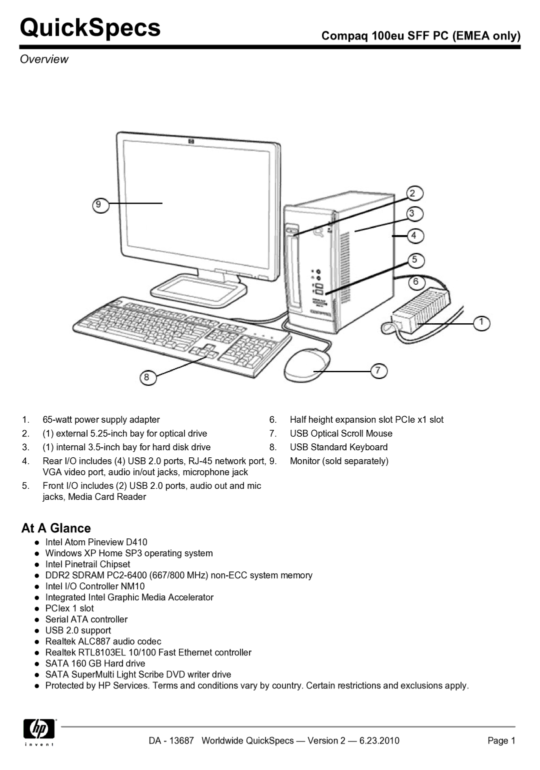 HP 100EU SFF manual QuickSpecs, Overview 