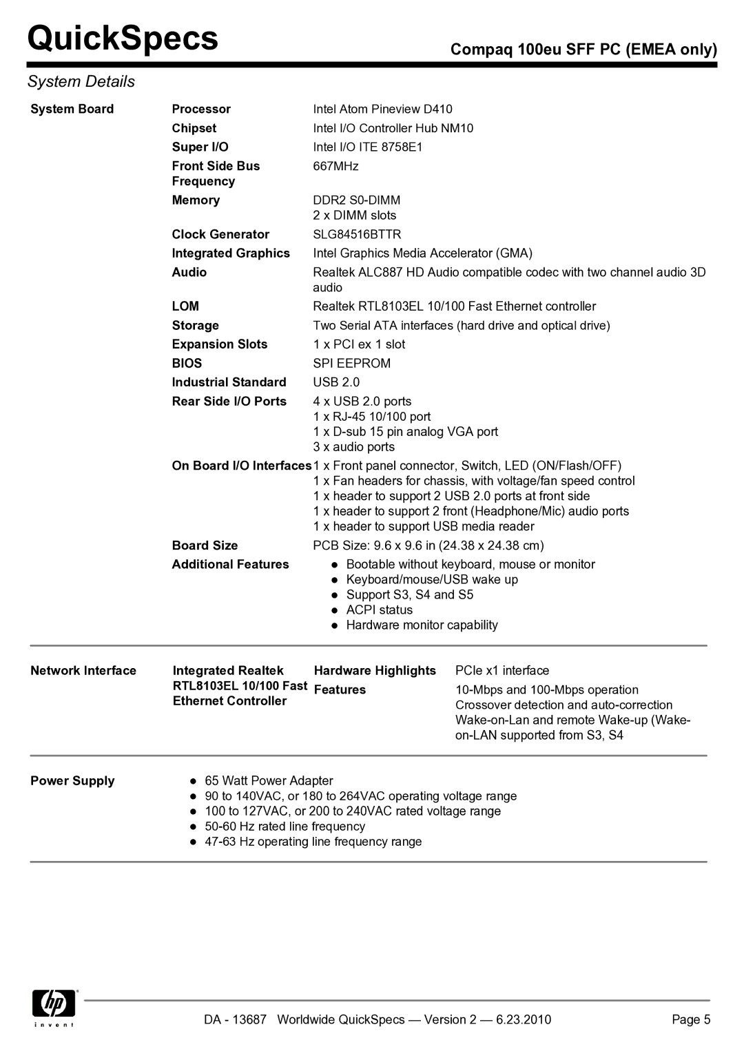 HP 100EU SFF manual Lom, Bios 