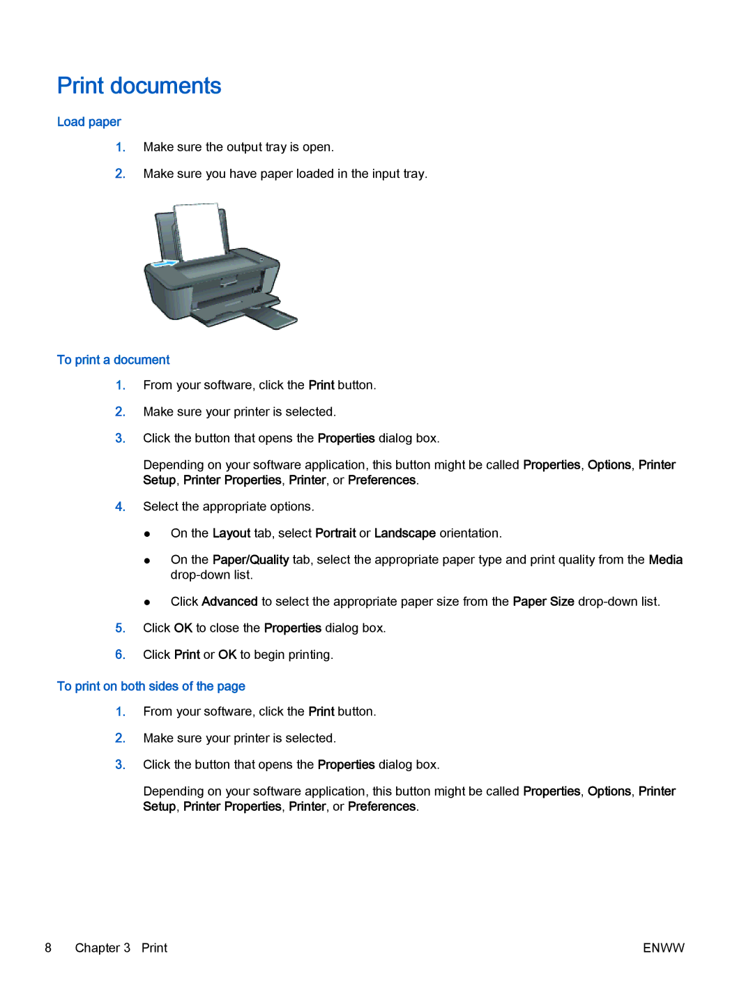 HP 1010 Commercial Inkjet CX015AB1H manual Print documents, Load paper, To print a document, To print on both sides 