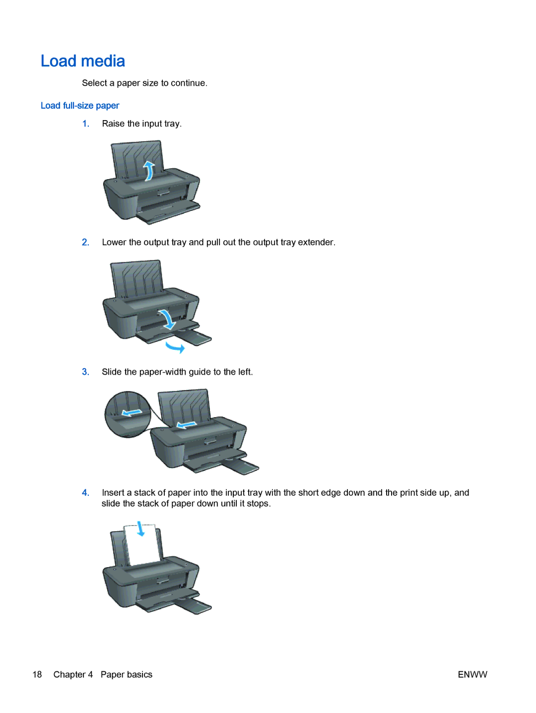 HP 1010 Commercial Inkjet CX015AB1H, 1010 COMMERCIAL INKJETPR CX015A#B1H manual Load media, Load full-size paper 