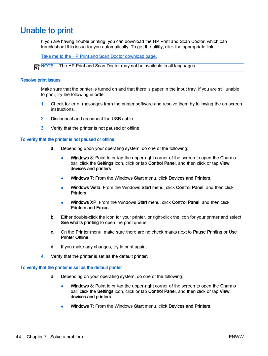 HP 1010 Commercial Inkjet CX015AB1H, 1010 COMMERCIAL INKJETPR CX015A#B1H manual Unable to print, Resolve print issues 