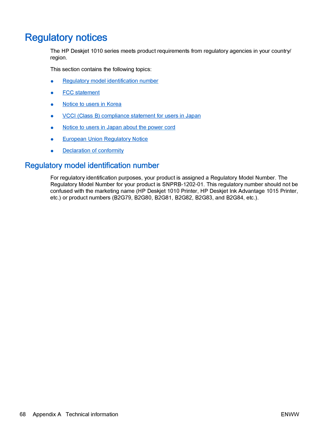 HP 1010 Commercial Inkjet CX015AB1H manual Regulatory notices, Regulatory model identification number 