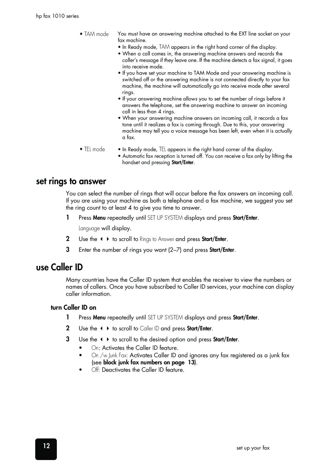 HP 1010xi Fax, 1010 Fax manual Set rings to answer, Use Caller ID, Turn Caller ID on 