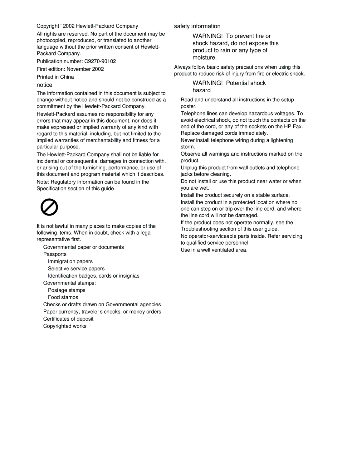 HP 1010xi Fax, 1010 Fax manual Safety information, Read and understand all instructions in the setup poster 