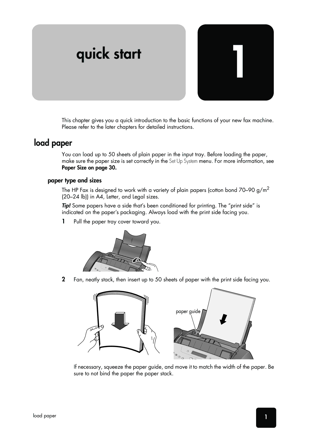 HP 1010 Fax, 1010xi Fax manual Load paper, Paper type and sizes 