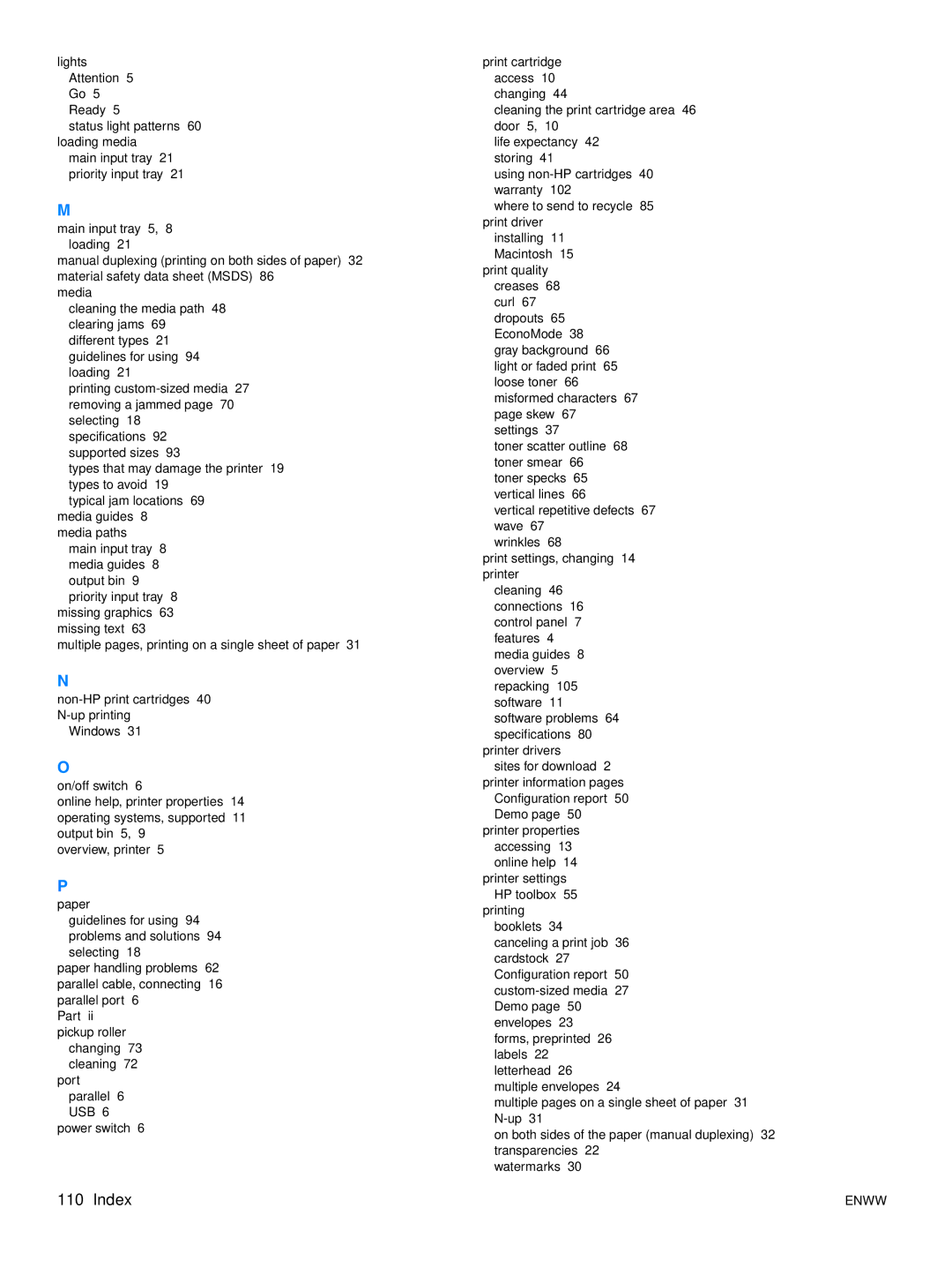 HP 1015 manual Index 