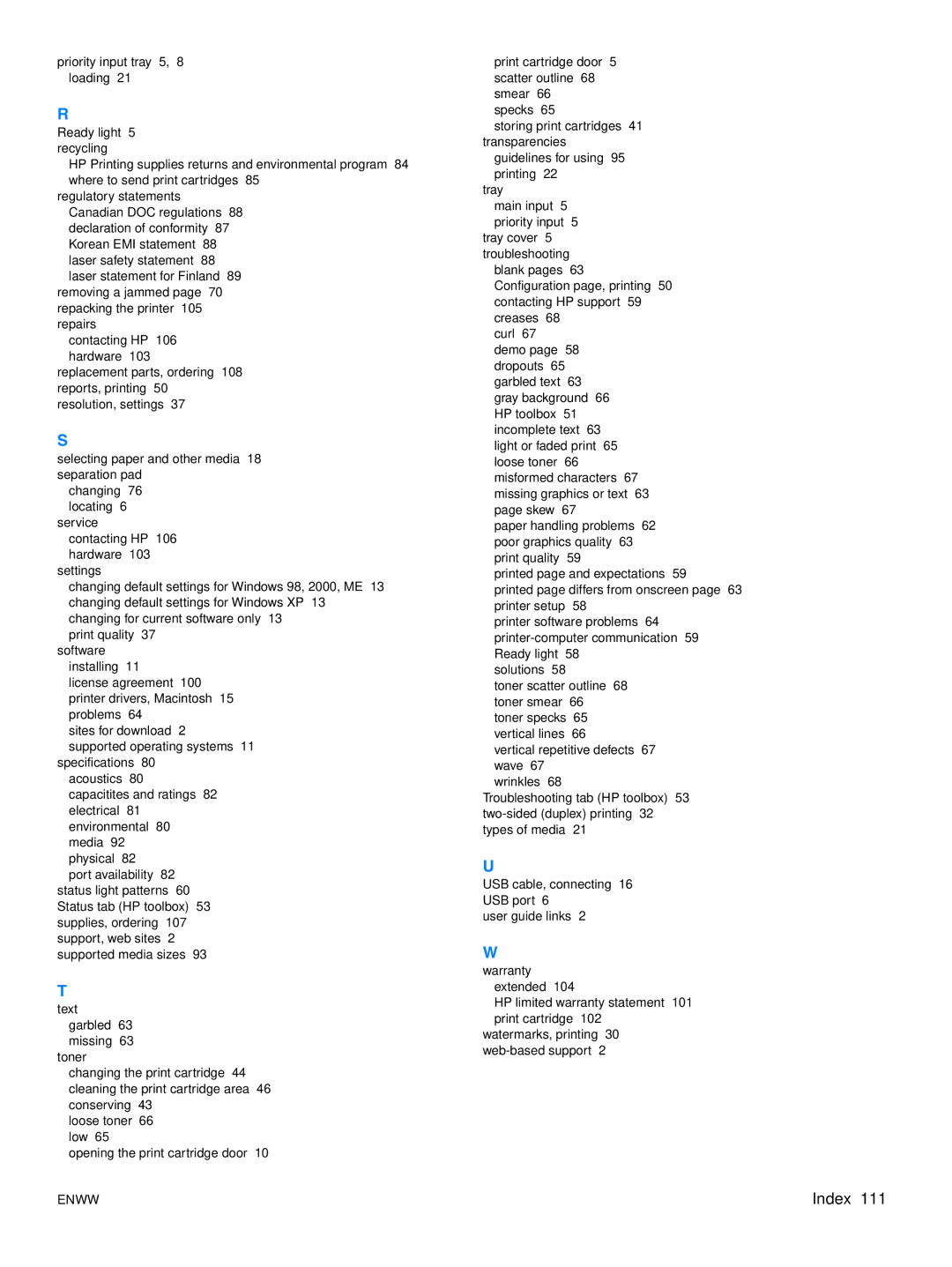 HP 1015 manual Index 