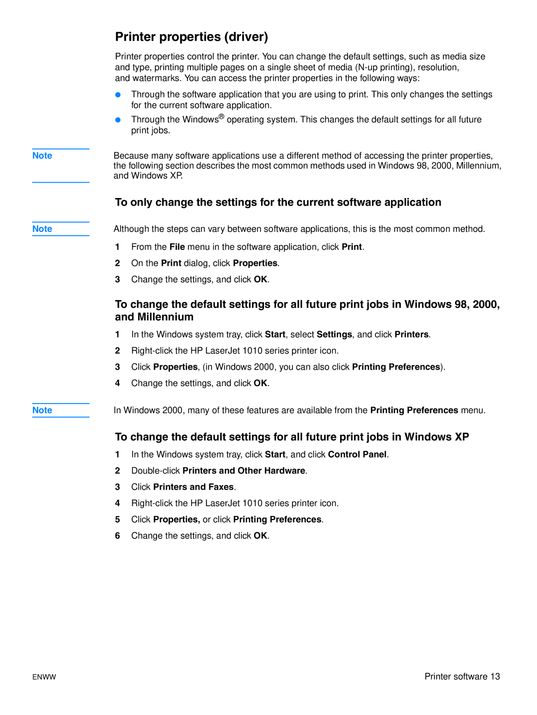 HP 1015 manual Printer properties driver, Click Properties, or click Printing Preferences 