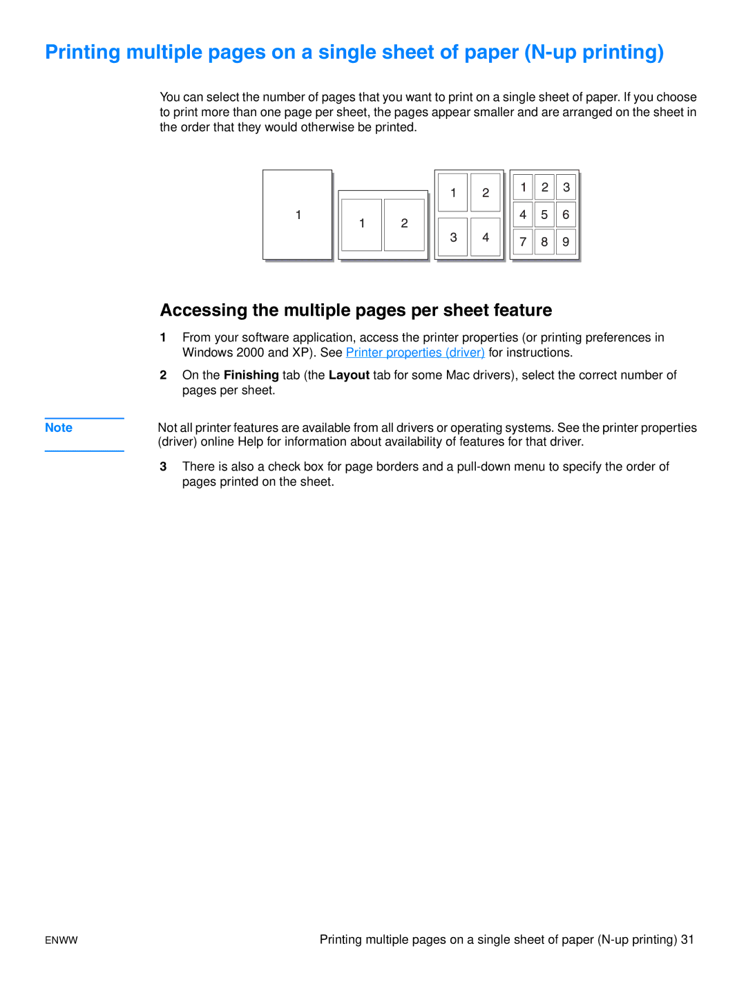 HP 1015 manual Accessing the multiple pages per sheet feature 