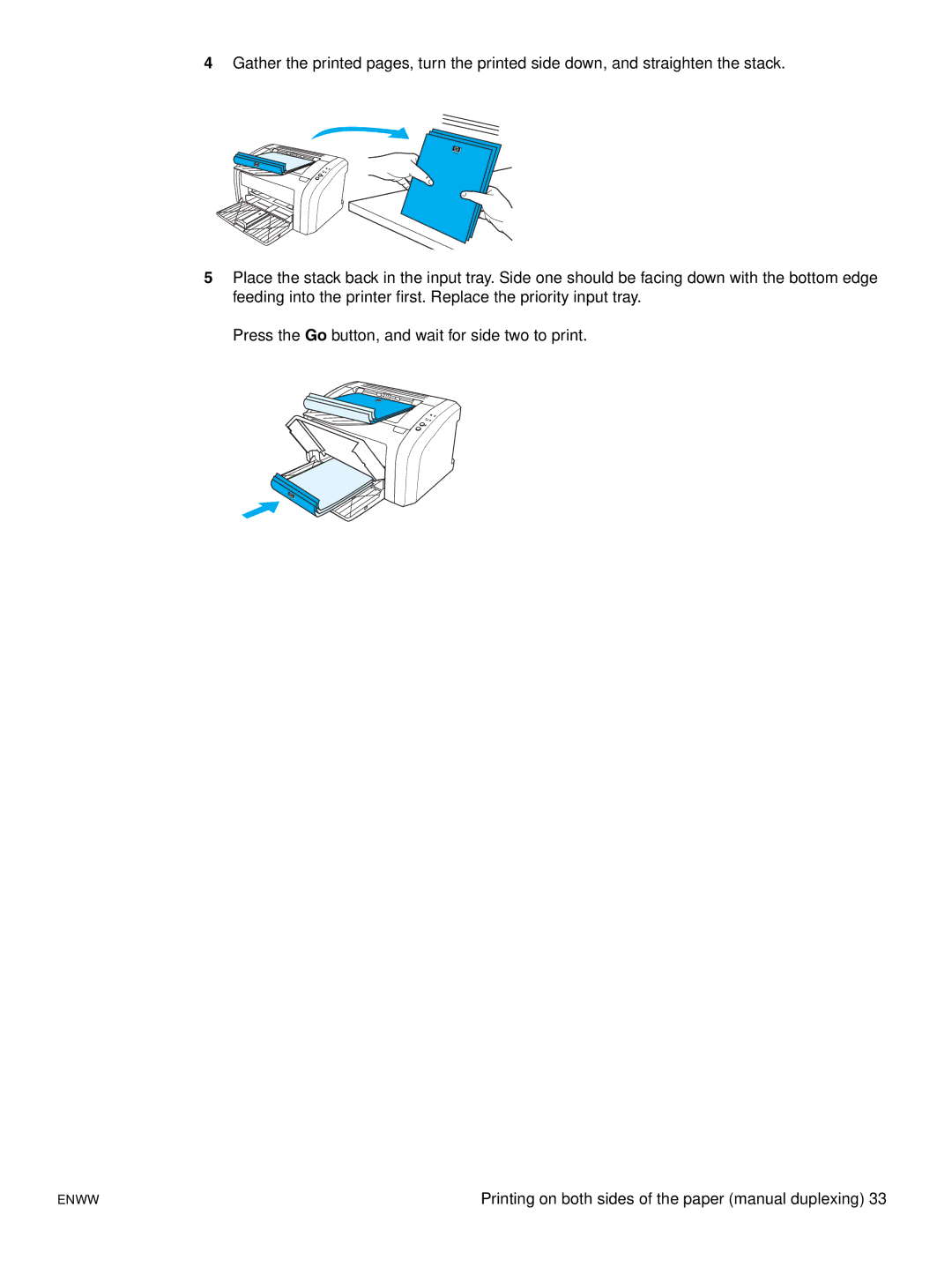 HP 1015 Printing on both sides of the paper manual duplexing 