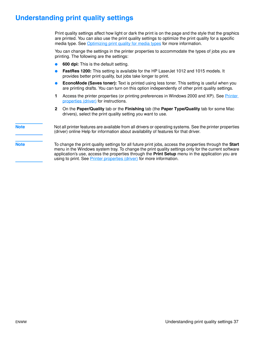 HP 1015 manual Understanding print quality settings 