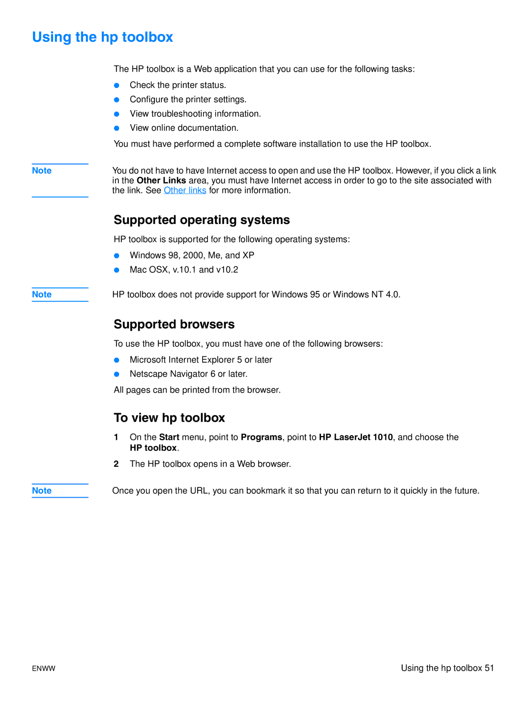 HP 1015 manual Using the hp toolbox, Supported browsers, To view hp toolbox 