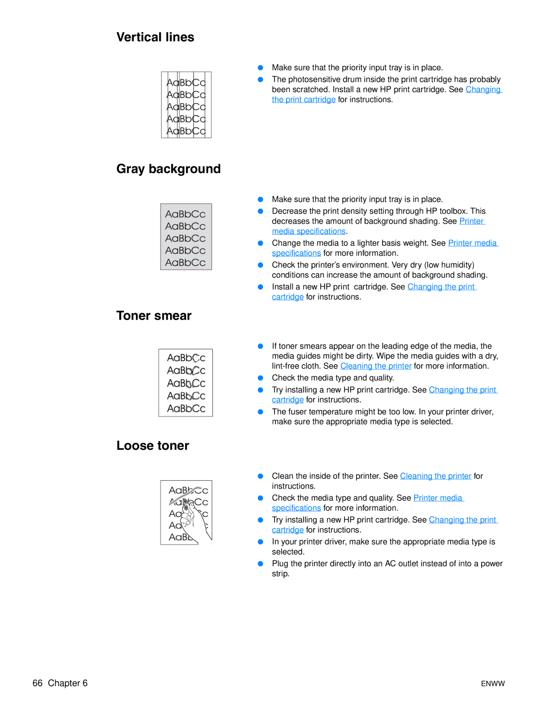 HP 1015 manual Vertical lines, Gray background, Toner smear, Loose toner 