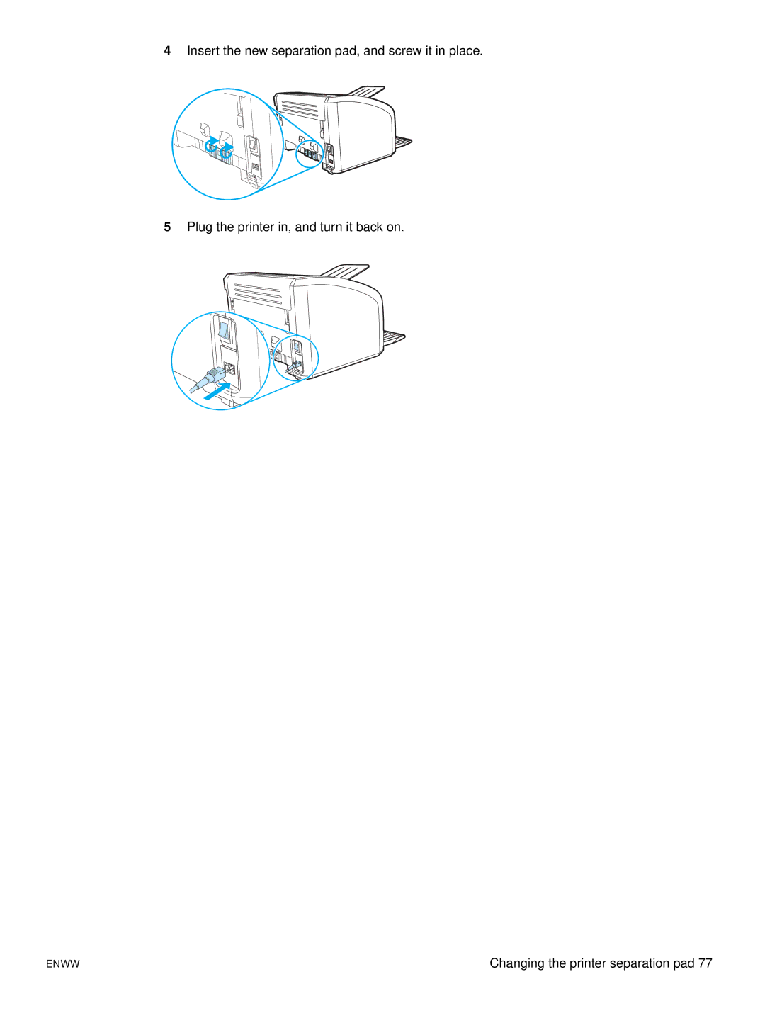 HP 1015 manual Changing the printer separation pad 