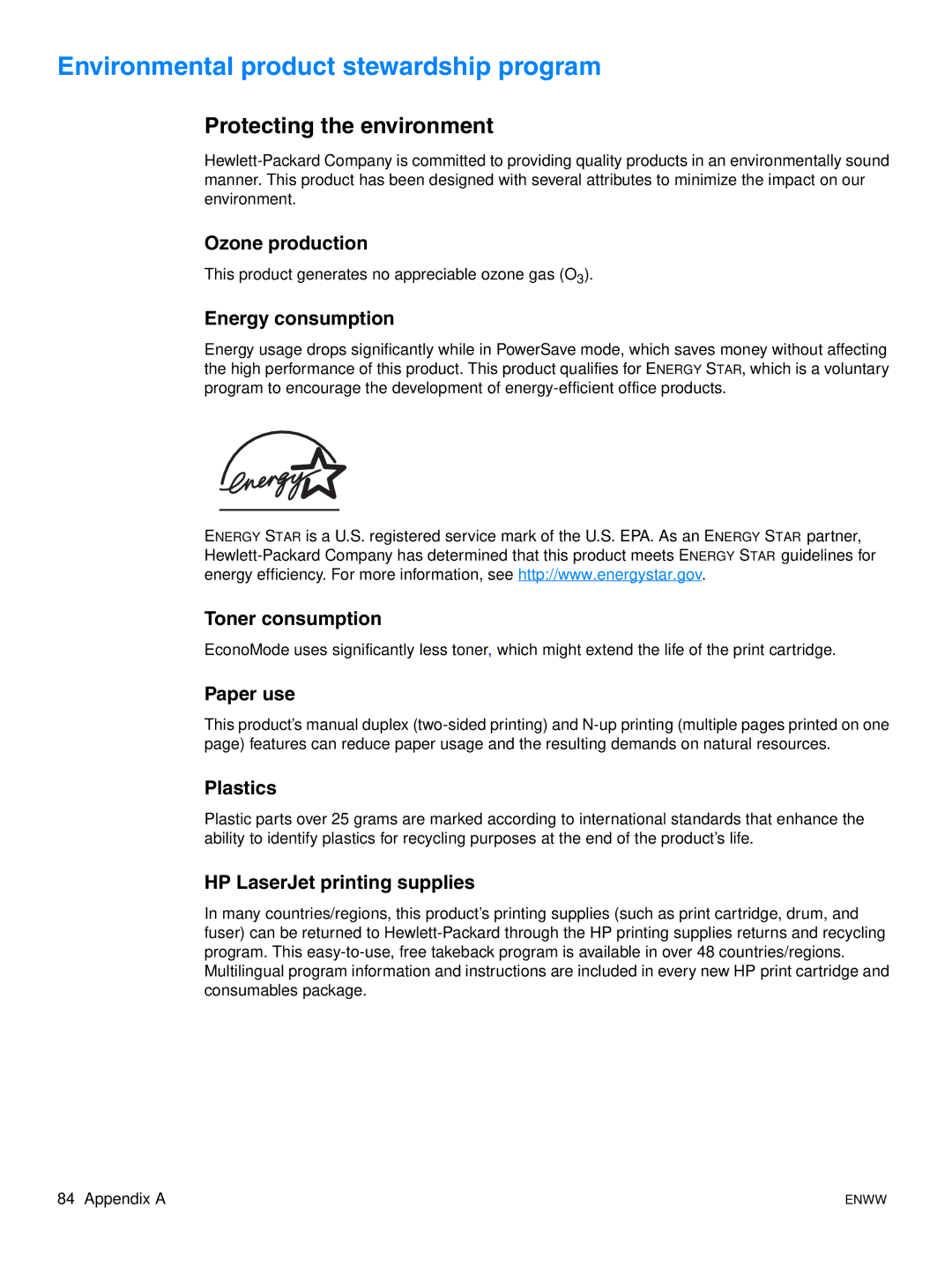 HP 1015 manual Environmental product stewardship program, Protecting the environment 