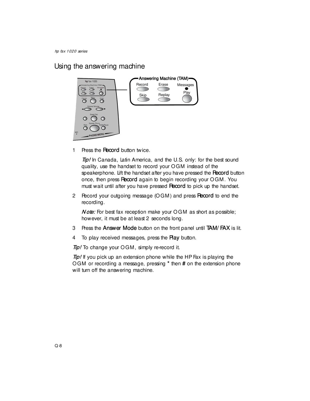 HP 1020xi Fax, 1020 Fax manual Record Erase Messages 