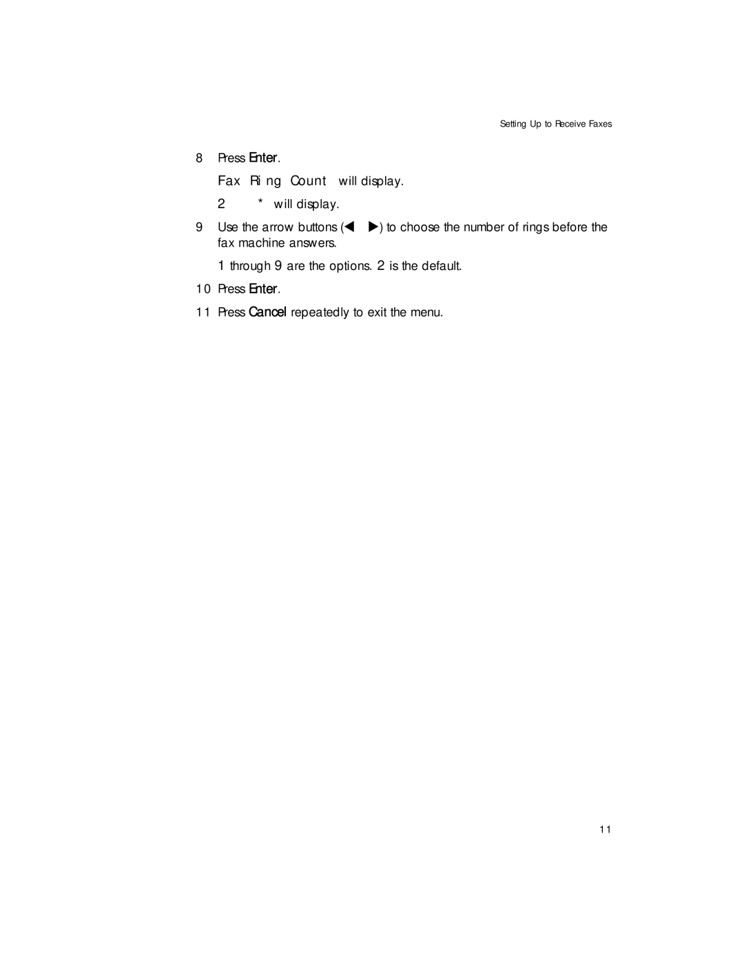 HP 1020 Fax, 1020xi Fax manual Fax Ring Count will display 