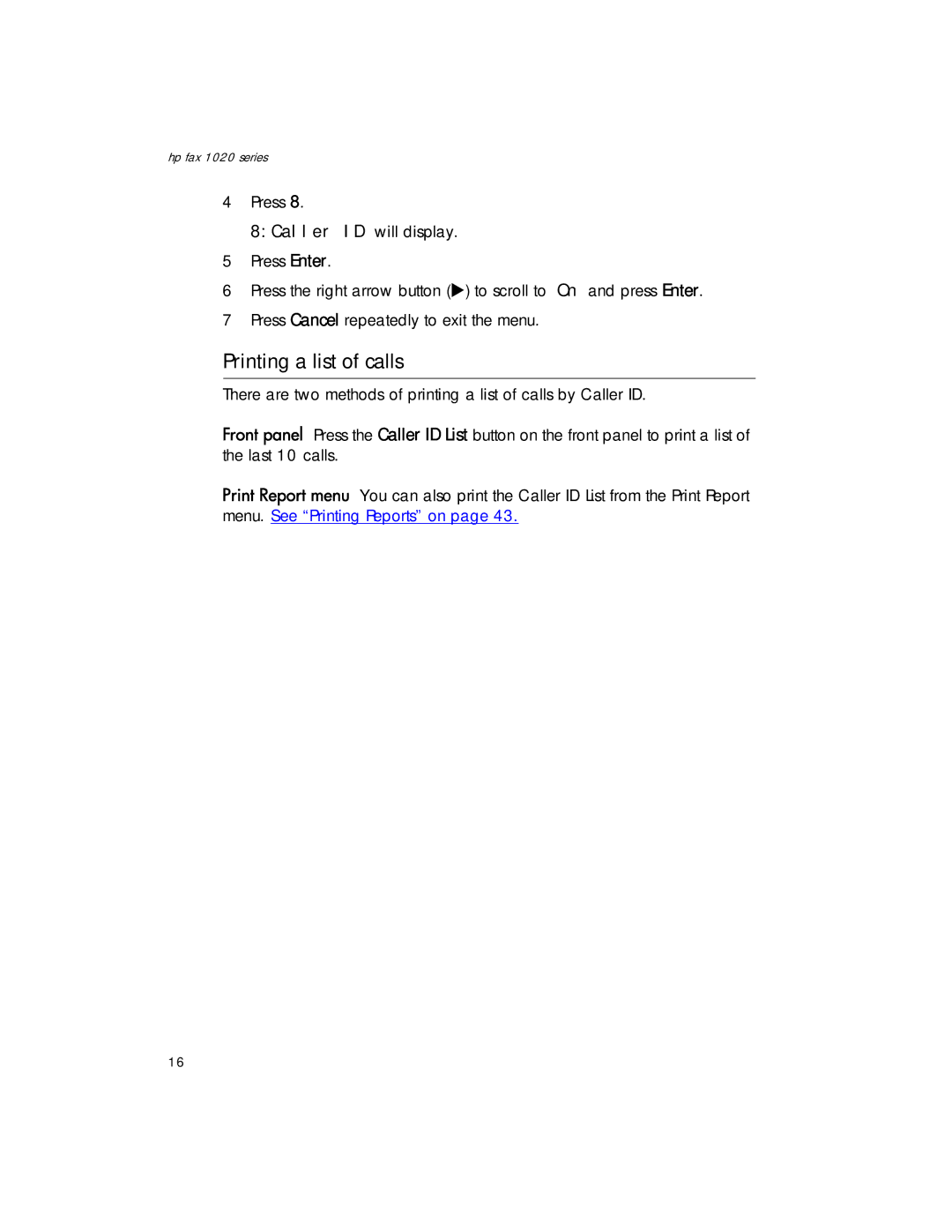 HP 1020xi Fax, 1020 Fax manual Printing a list of calls 