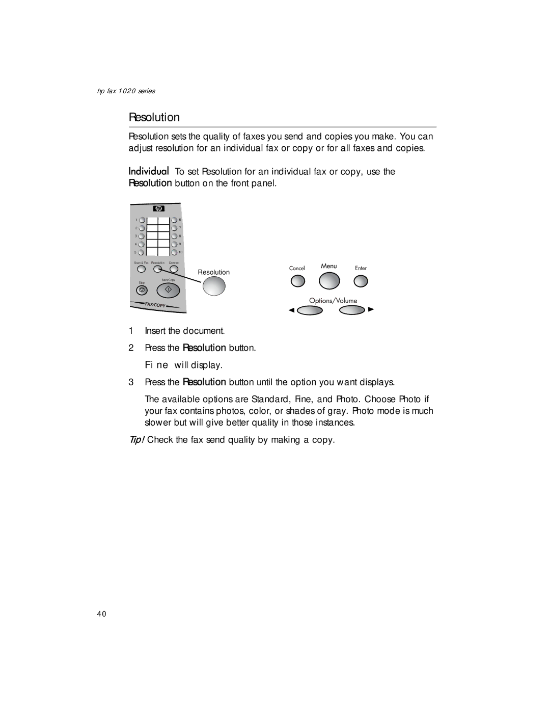 HP 1020xi Fax, 1020 Fax manual Resolution 