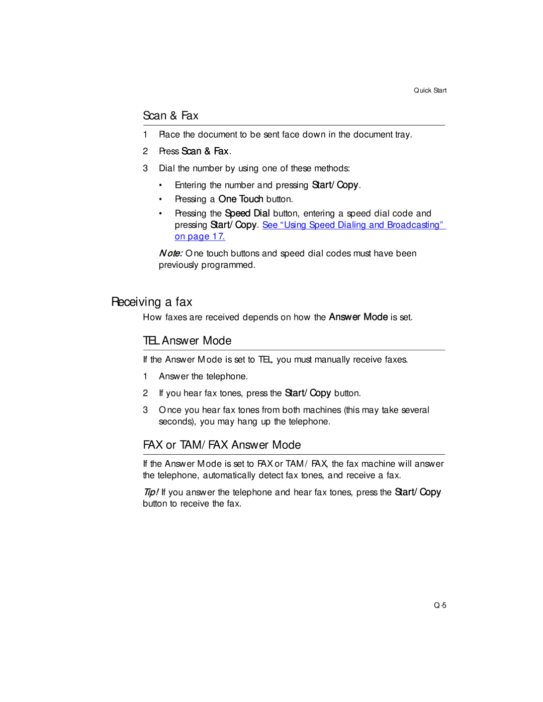 HP 1020 Fax, 1020xi Fax manual Receiving a fax, Scan & Fax, TEL Answer Mode, FAX or TAM/FAX Answer Mode 