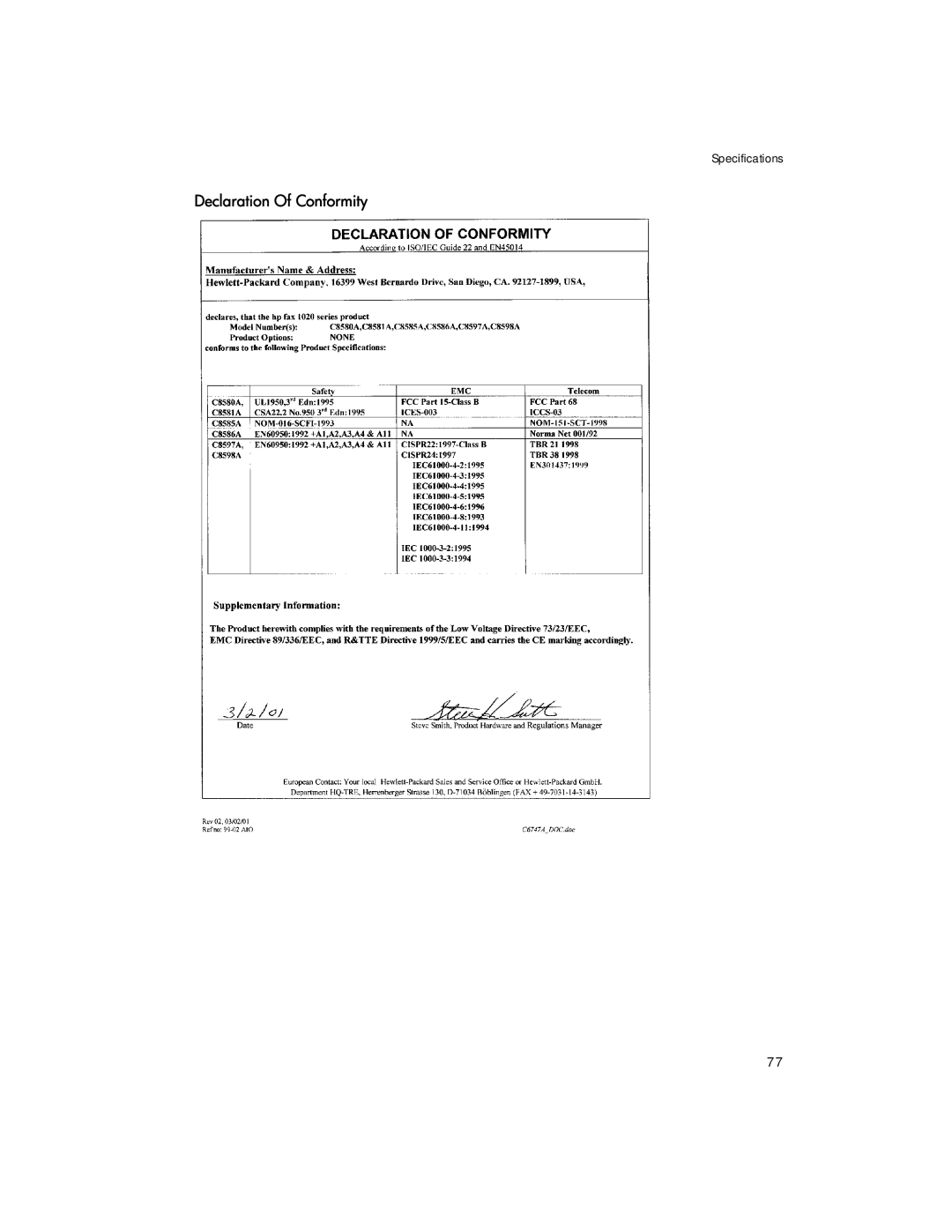 HP 1020 Fax, 1020xi Fax manual Specifications 