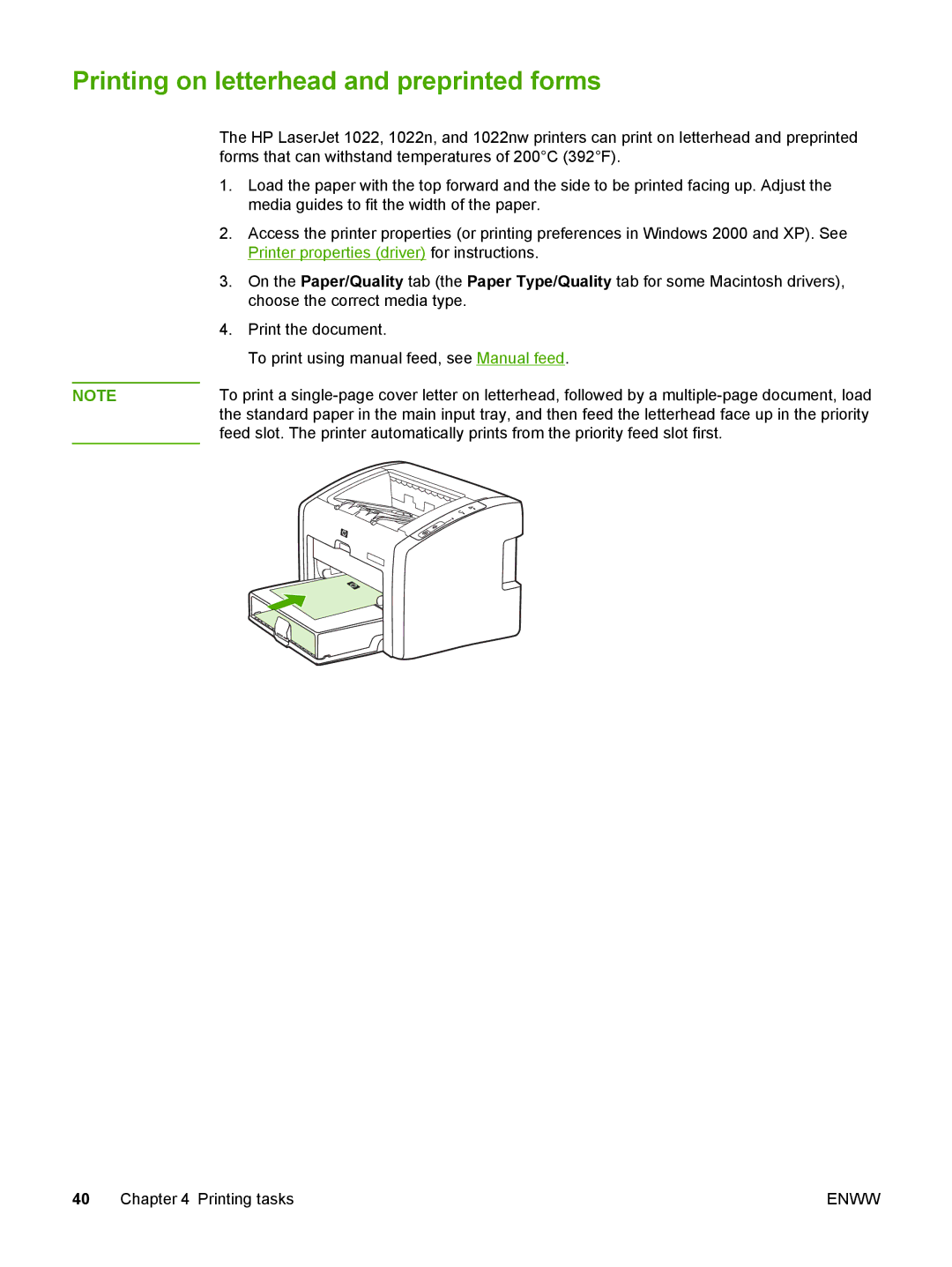 HP 1022nw manual Printing on letterhead and preprinted forms 