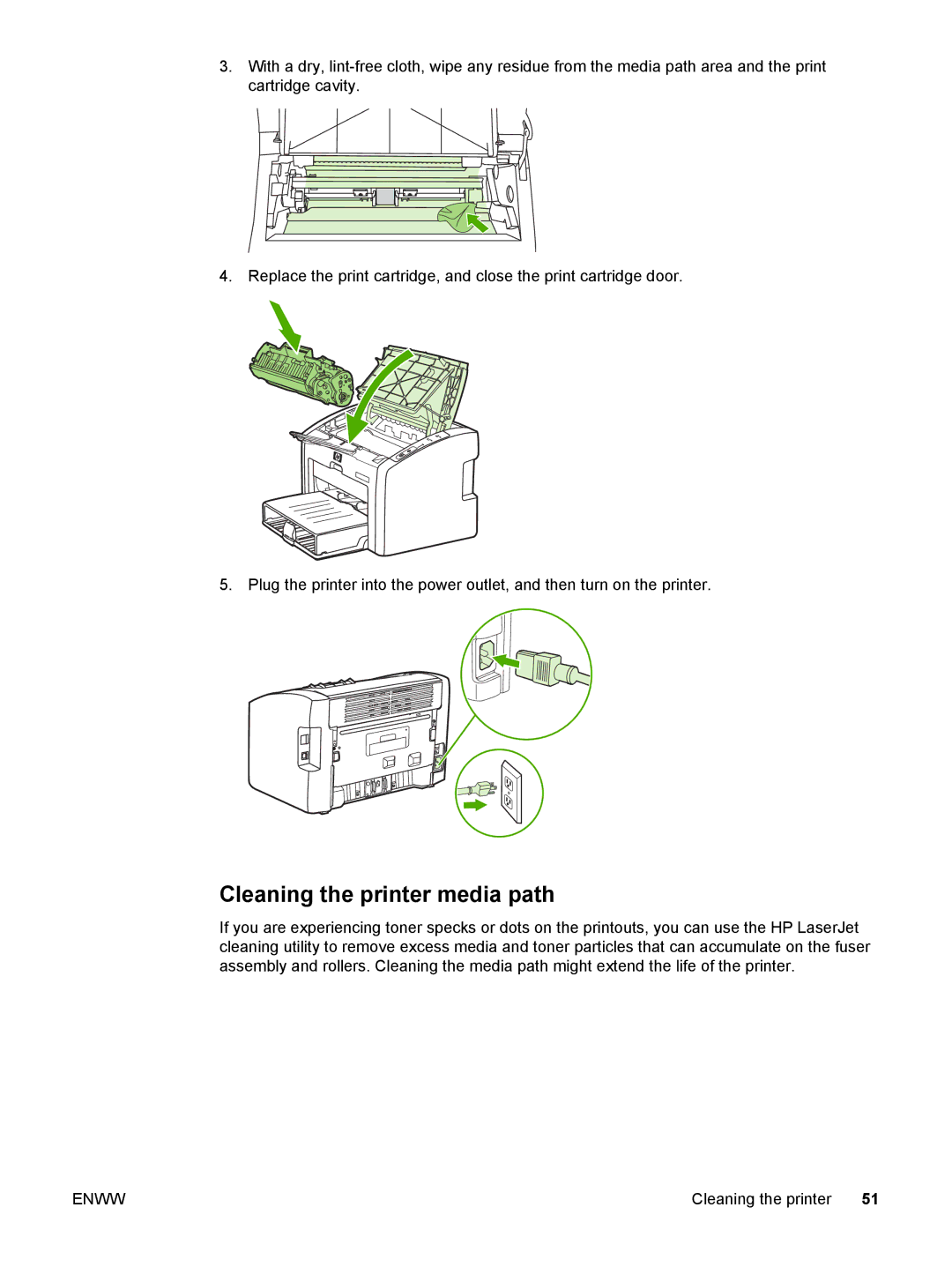 HP 1022nw manual Cleaning the printer media path 