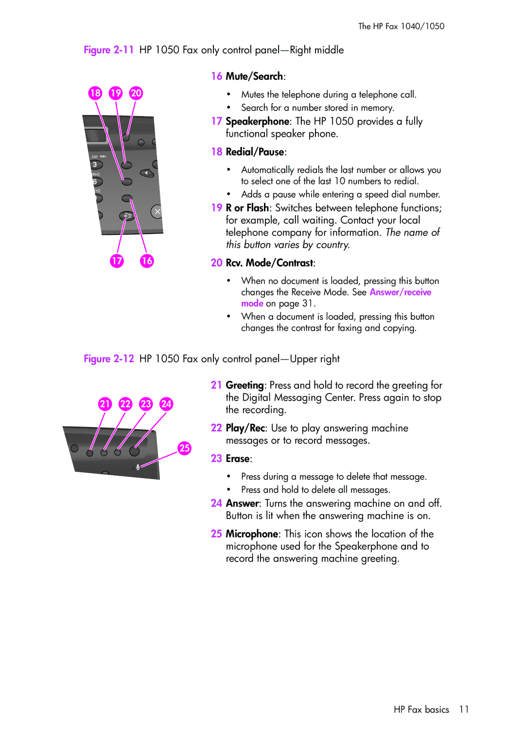 HP 1050 manual 20 Rcv. Mode/Contrast 