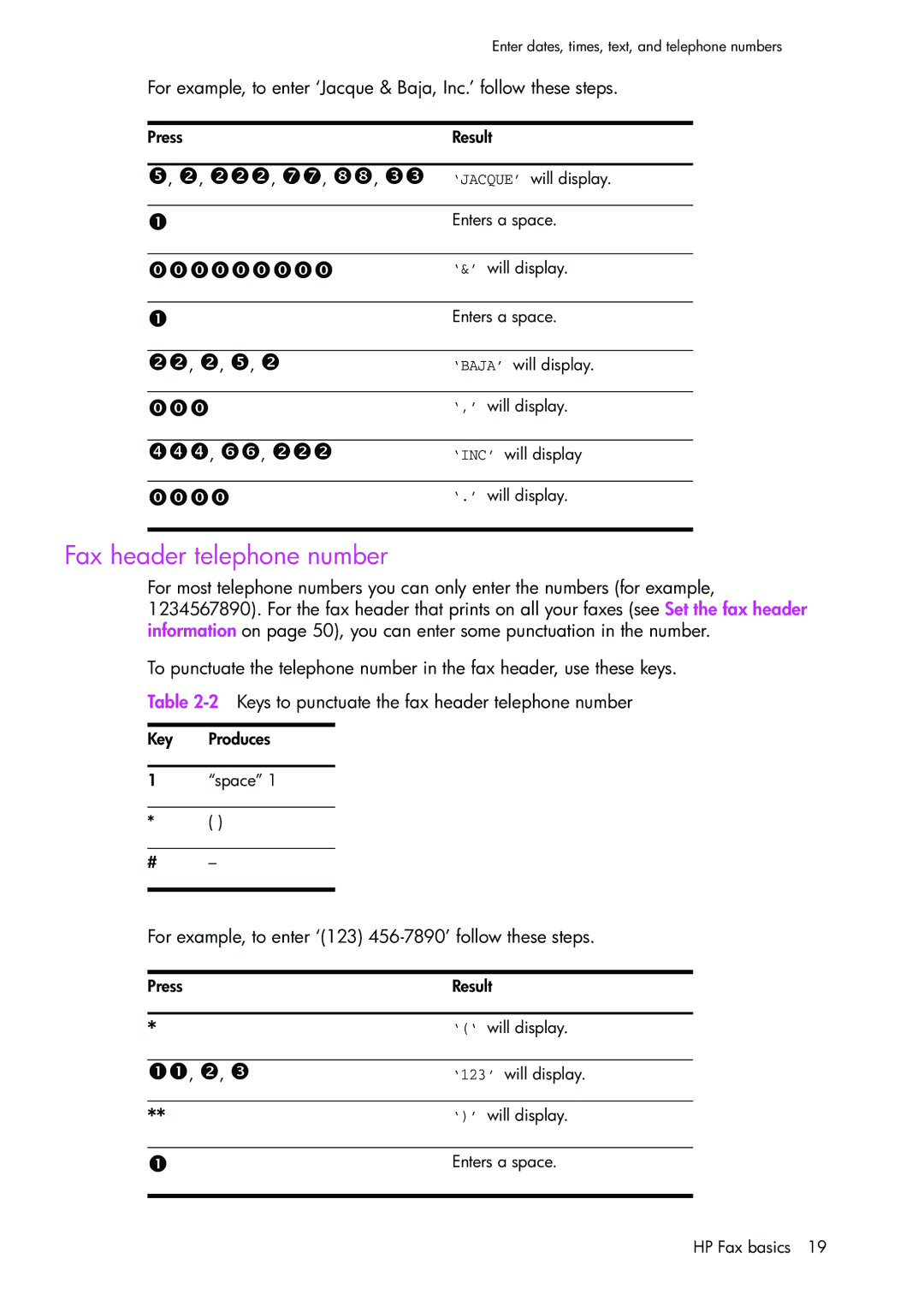 HP 1050 manual Fax header telephone number, ## , $$ , %% 