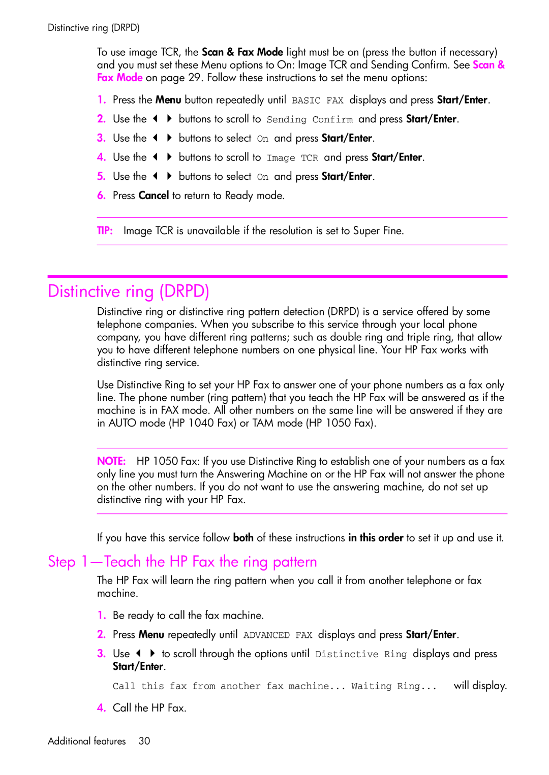 HP 1050 manual Distinctive ring Drpd, Teach the HP Fax the ring pattern 