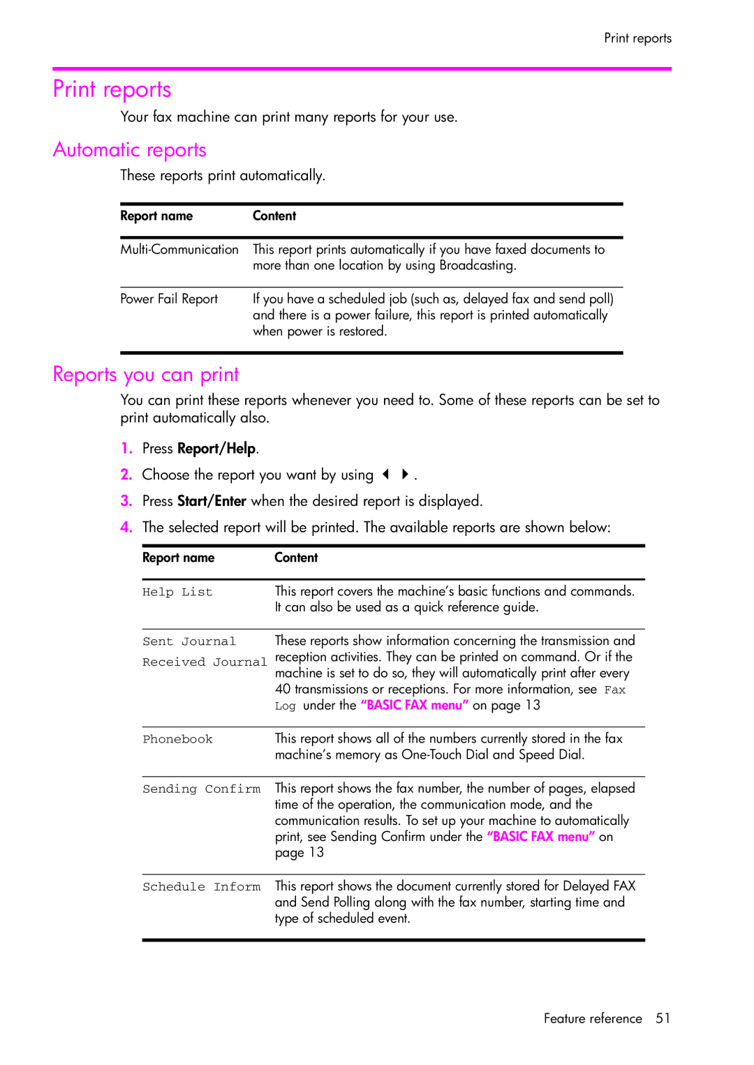 HP 1050 manual Print reports, Automatic reports, Reports you can print 