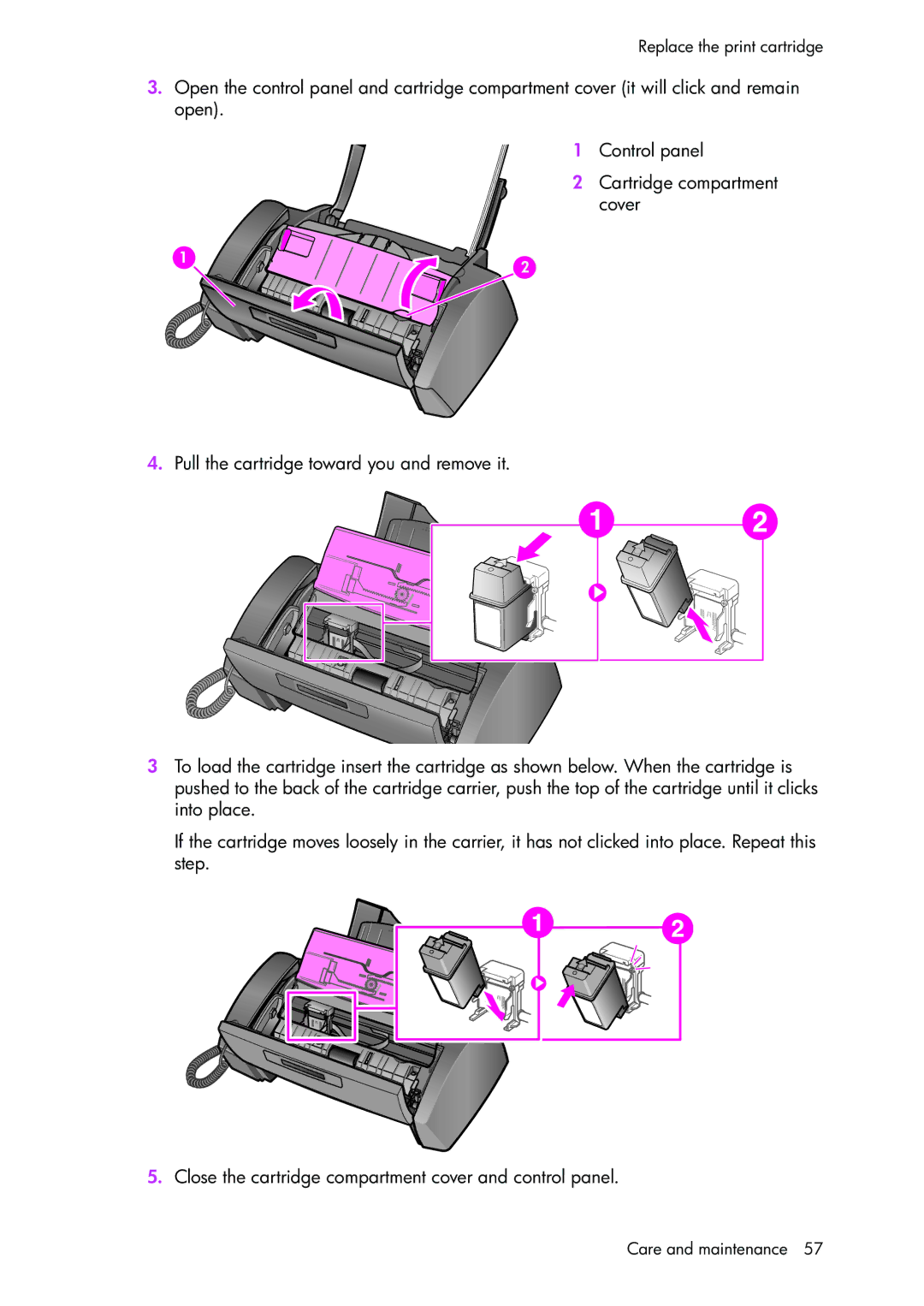 HP 1050 manual Replace the print cartridge 