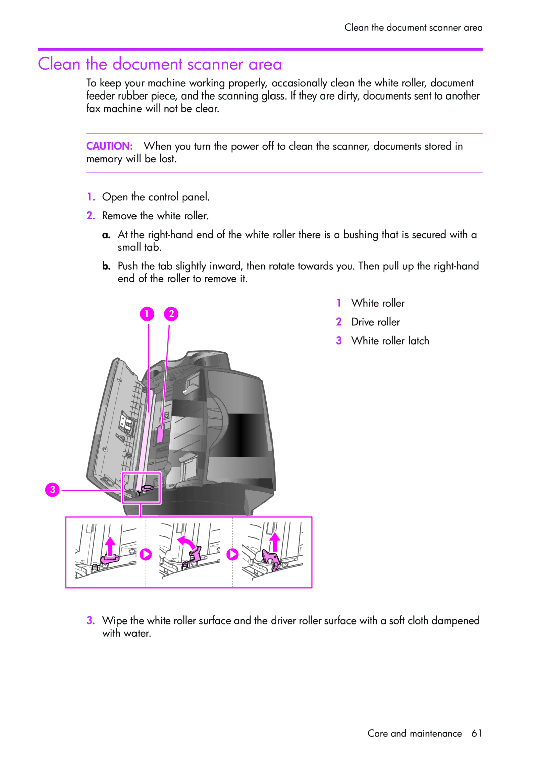 HP 1050 manual Clean the document scanner area 