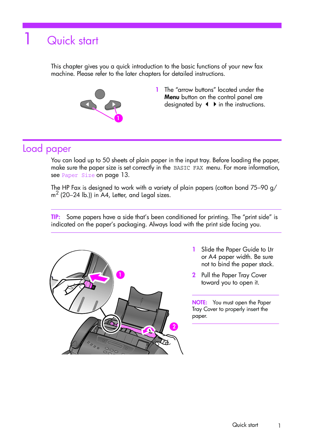 HP 1050 manual Quick start, Load paper 