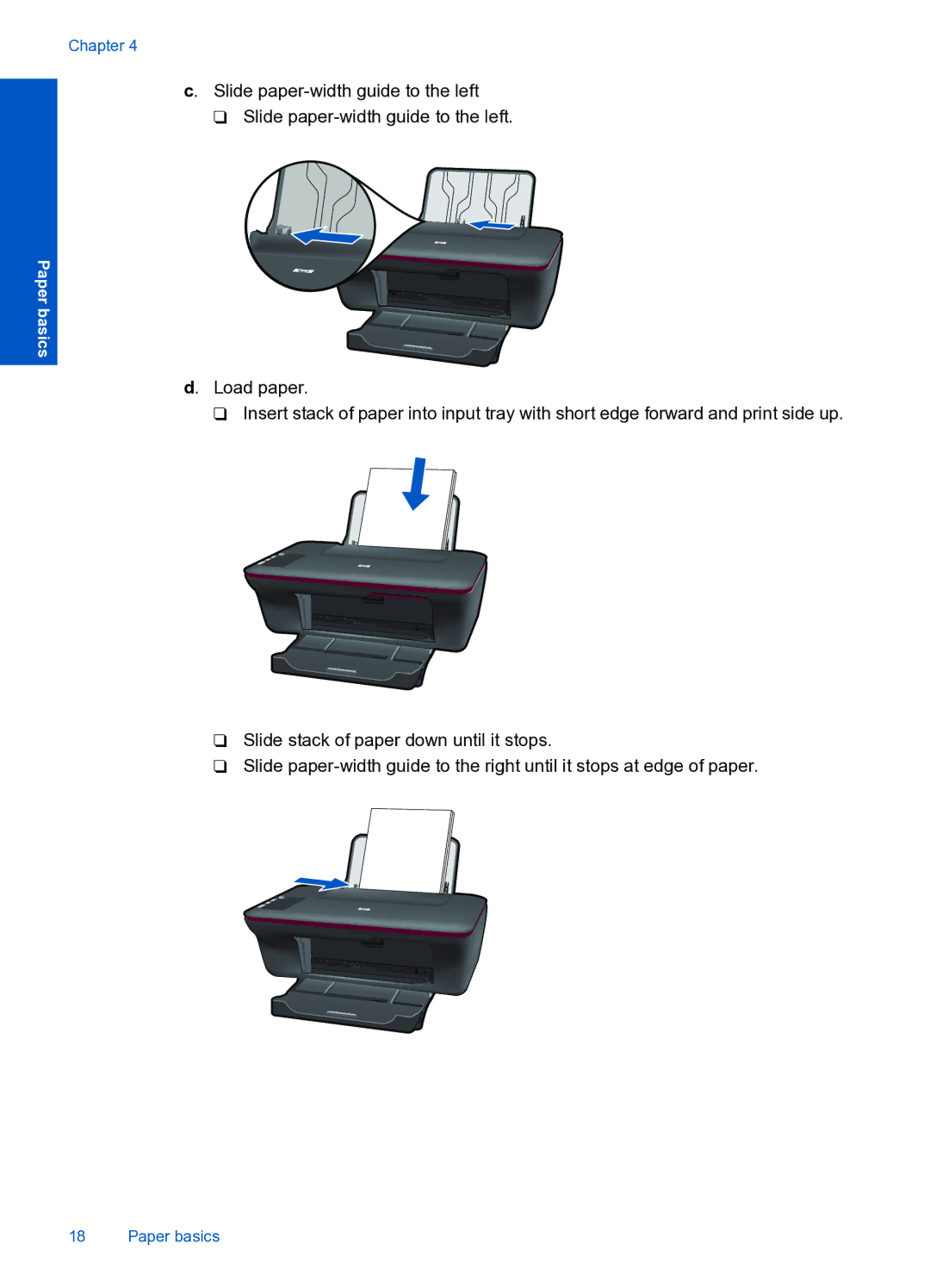 HP 1050 manual Slide paper-width guide to the left 