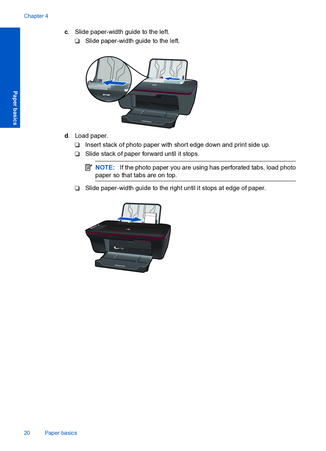 HP 1050 manual Slide paper-width guide to the left 