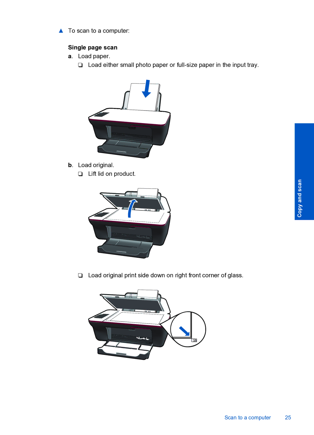 HP 1050 manual Single page scan a. Load paper 