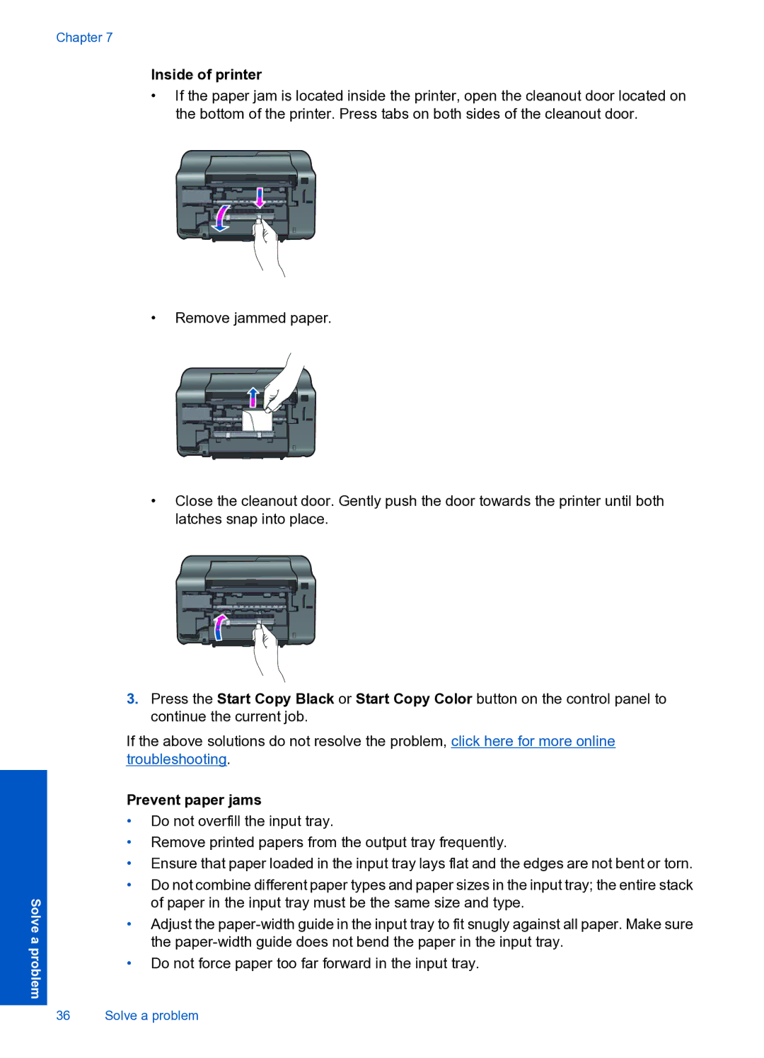 HP 1050 manual Inside of printer, Prevent paper jams 