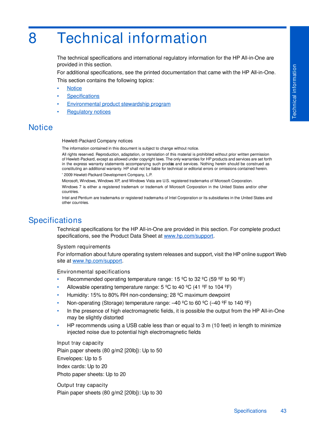 HP 1050 manual Technical information, Hewlett-Packard Company notices 