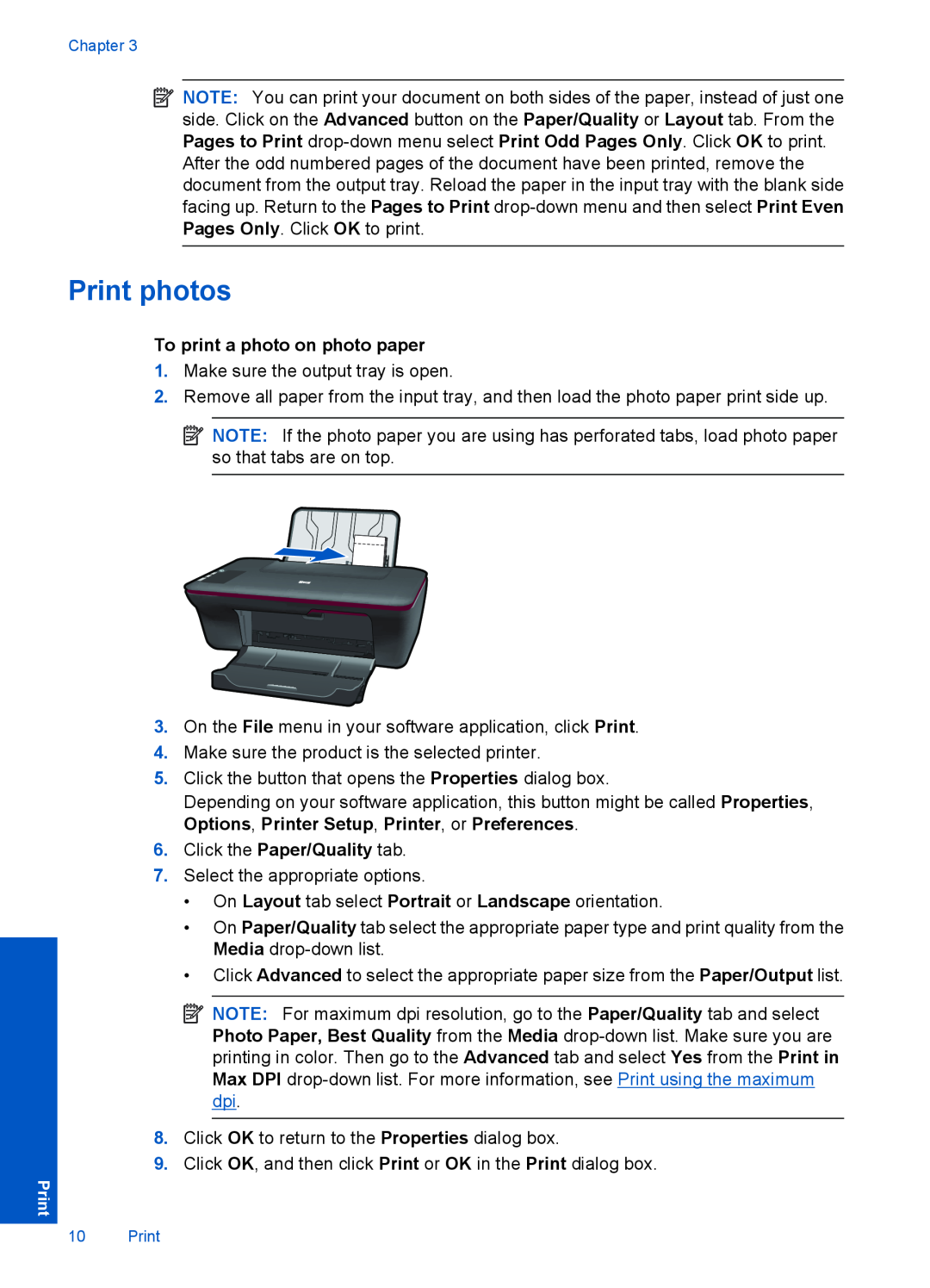 HP 1051, 1050 - J410a, 1056 - J410a, 1055 - J410e manual Print photos, To print a photo on photo paper 