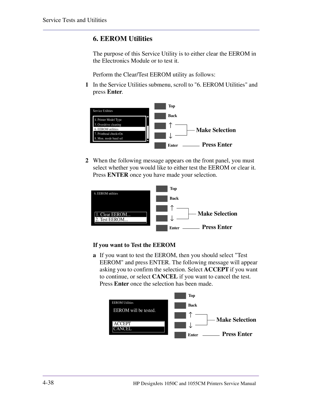 HP 1055CM manual Eerom Utilities, If you want to Test the Eerom 