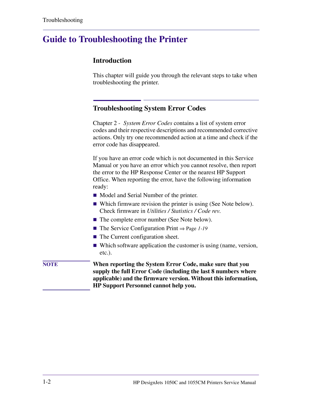 HP 1055CM manual Guide to Troubleshooting the Printer, Introduction, Troubleshooting System Error Codes 