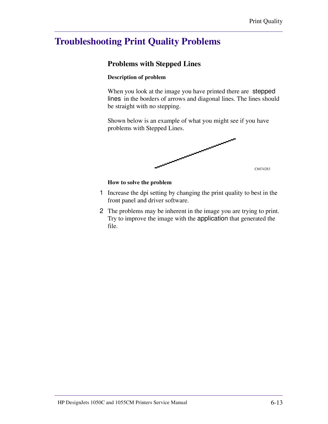 HP 1055CM manual Troubleshooting Print Quality Problems, Problems with Stepped Lines 