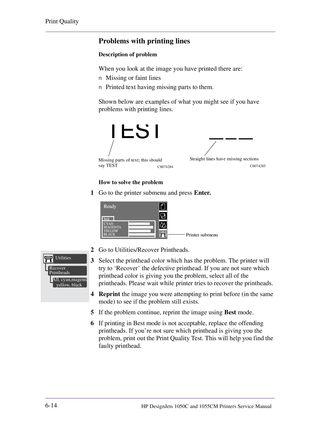 HP 1055CM manual Problems with printing lines 