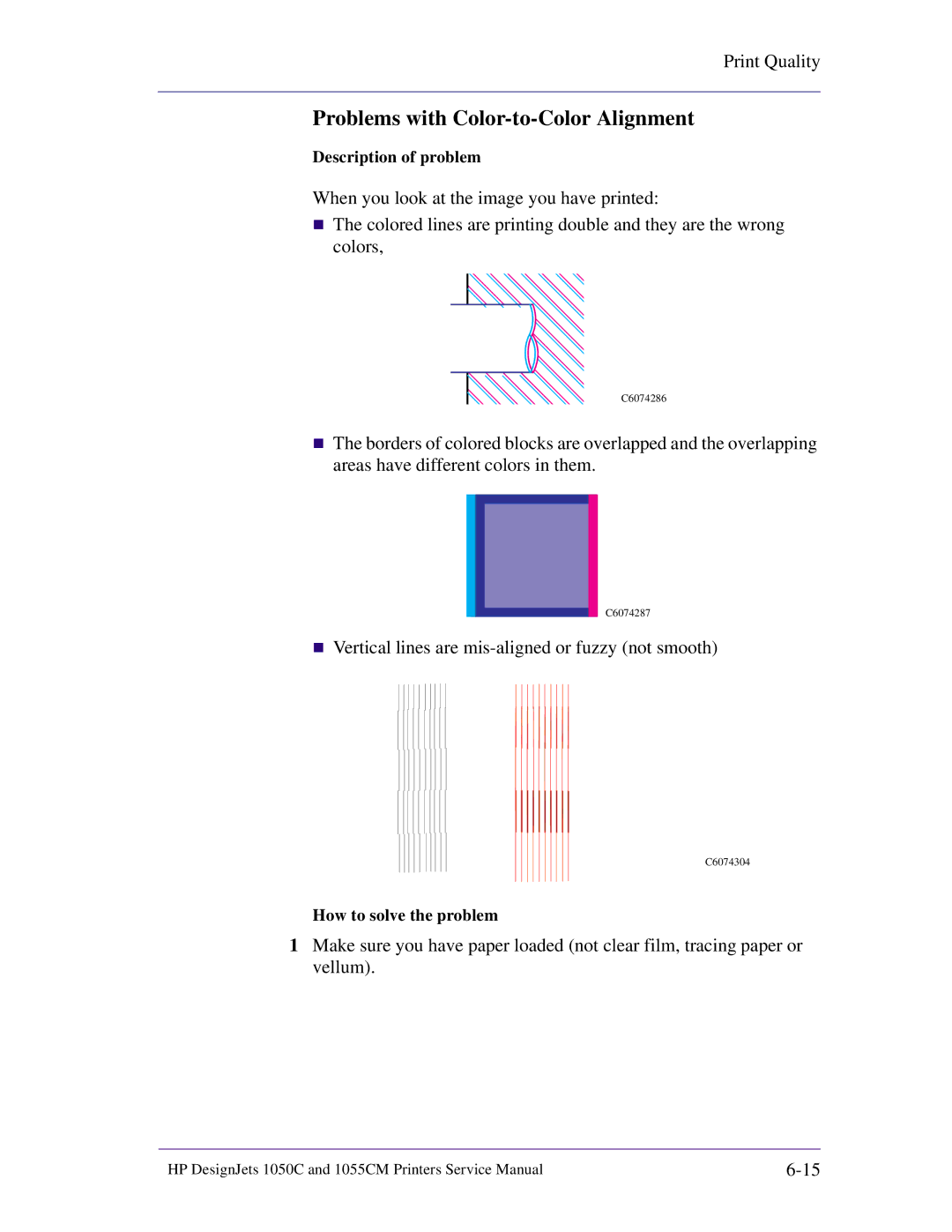 HP 1055CM manual Problems with Color-to-Color Alignment 