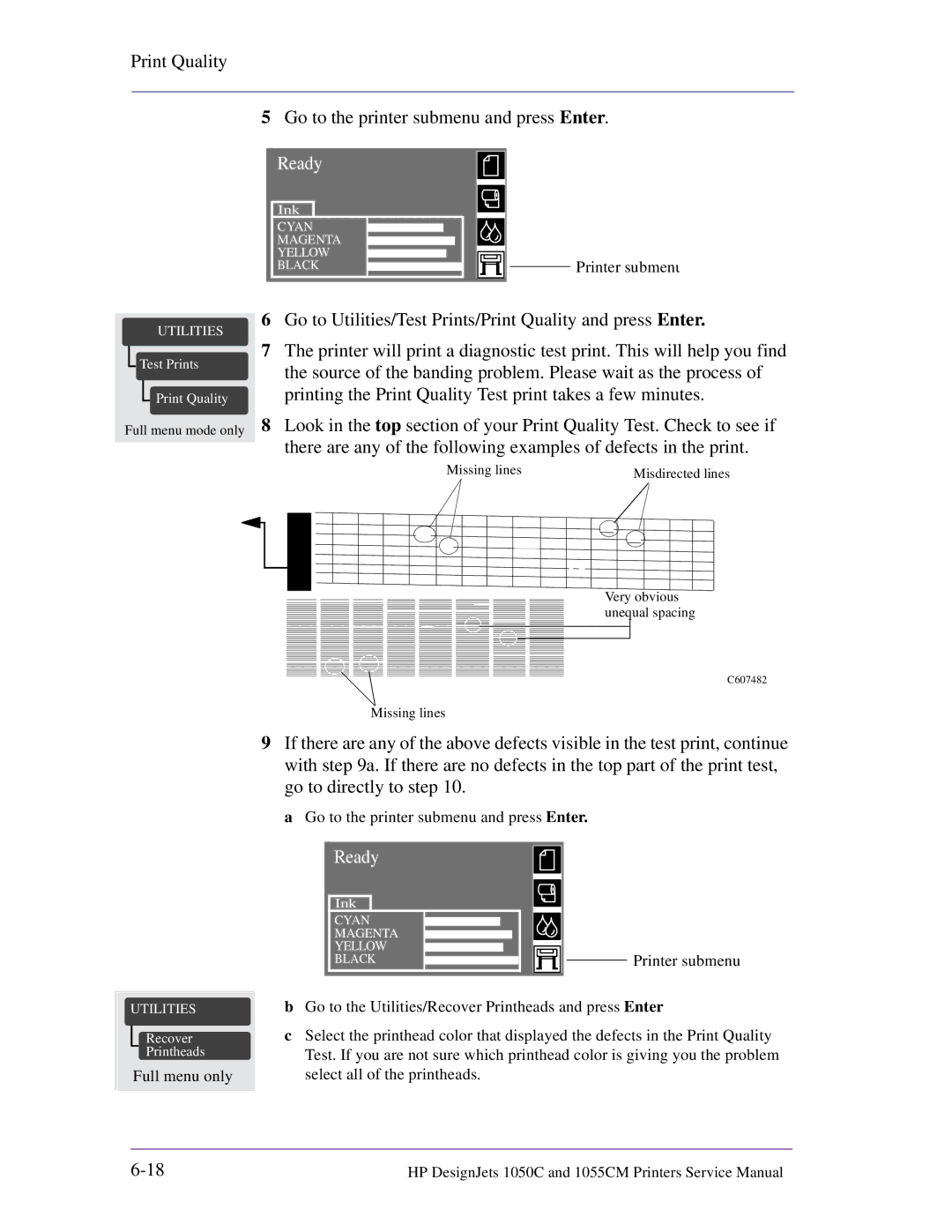 HP 1055CM manual Go to the printer submenu and press Enter 