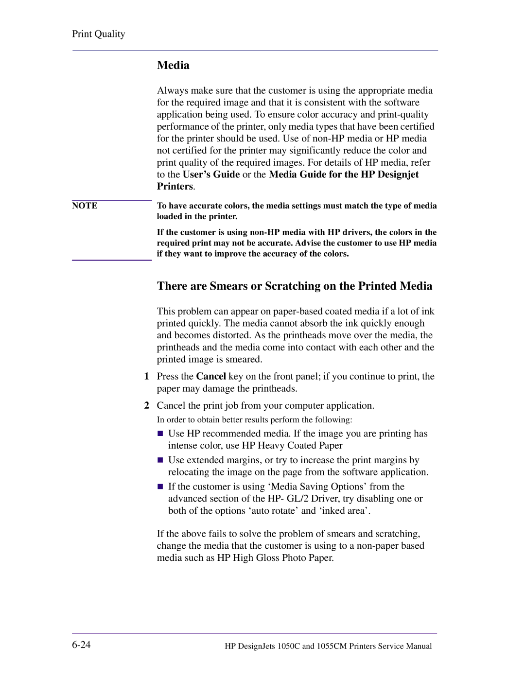 HP 1055CM manual There are Smears or Scratching on the Printed Media, Printers 