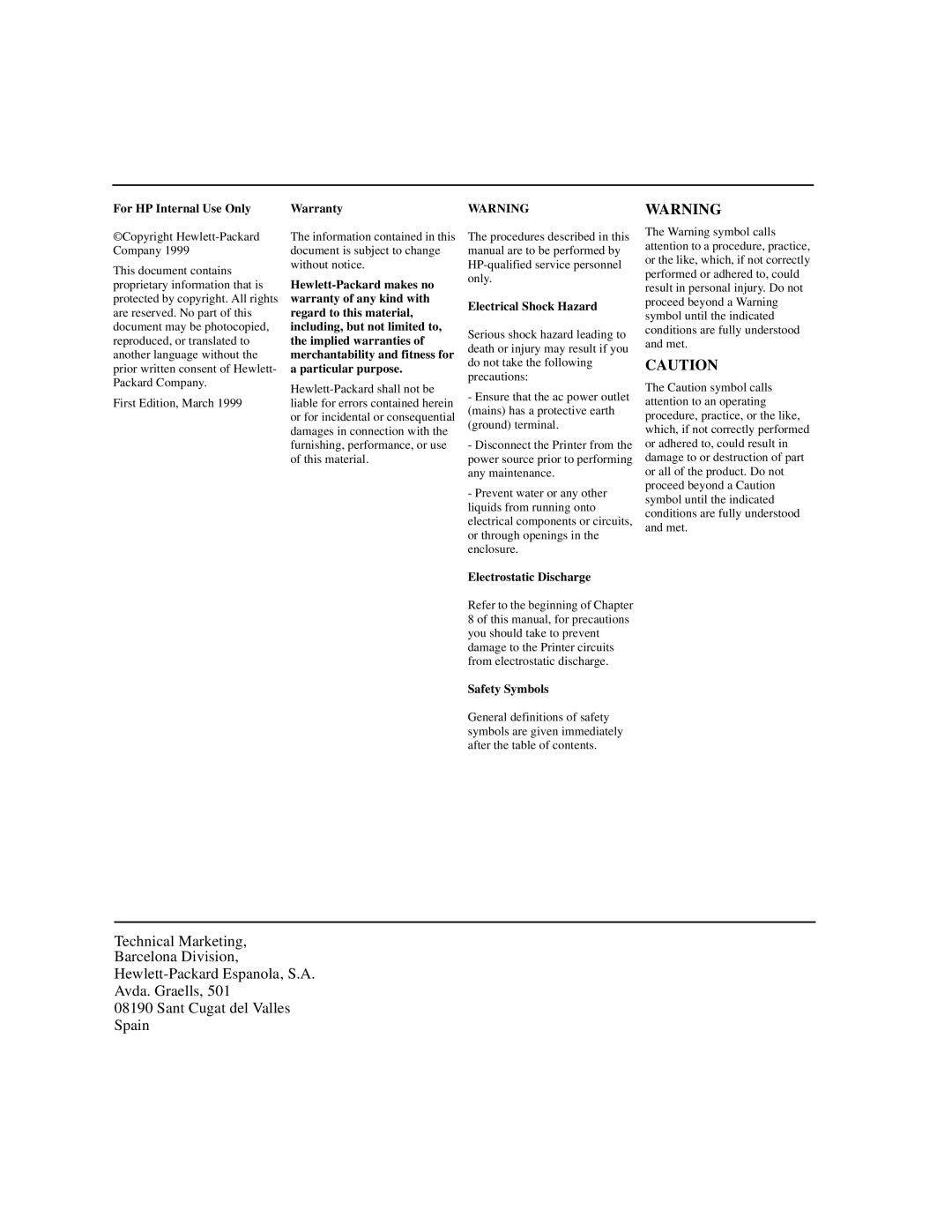 HP 1055CM manual Safety Symbols 