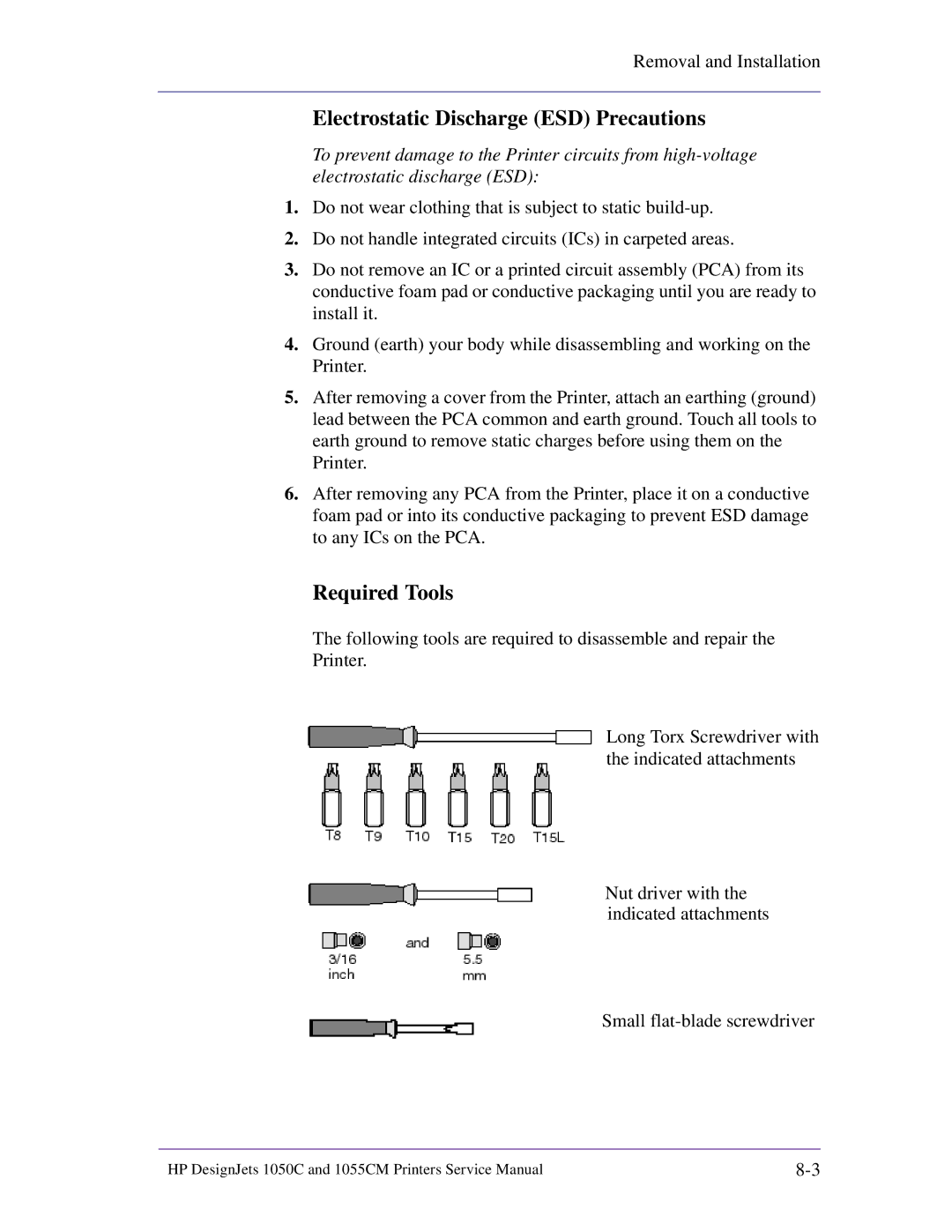 HP 1055CM manual Electrostatic Discharge ESD Precautions, Required Tools 